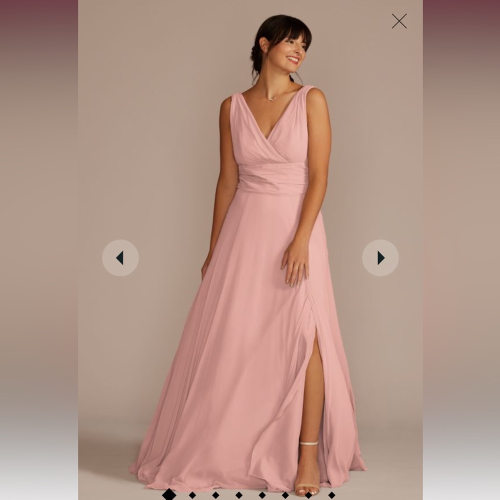 Long chiffon surplice tank bridesmaid dress (David’s Bridal)